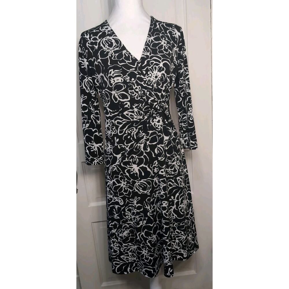 Vtg Chico's Faux Wrap Midi Dress Squiggle Floral Y2K Women's 0(1065)